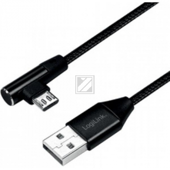 LogiLink USB Kabel, USB 2.0 zu micro-USB gewinkelter Stecker 0,3 m, schwarz