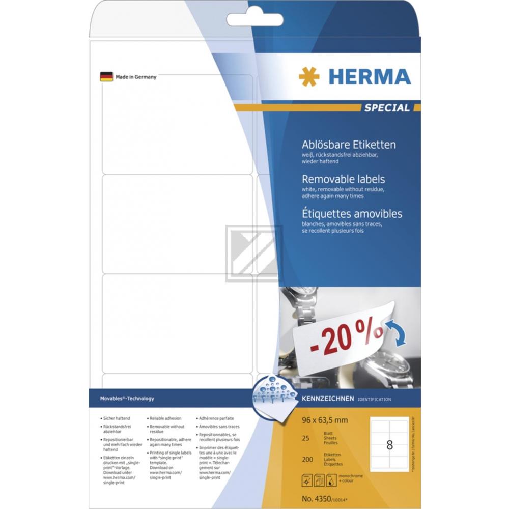 Herma Etiketten A4 weiß 96,0 x 63,5 mm ablösbar Papier Inh.200