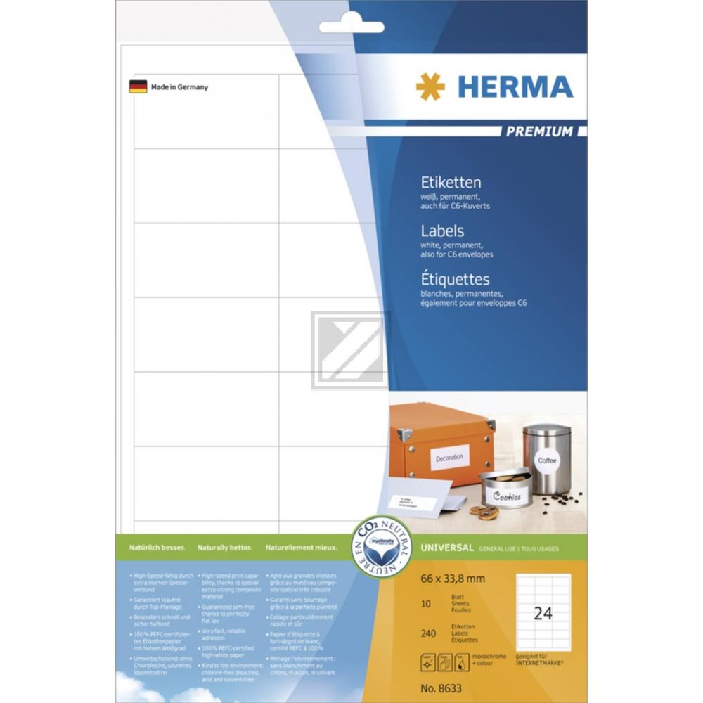 Herma Etiketten A4 weiß 66 x 33,8 mm Papier matt Inh.240 Premium
