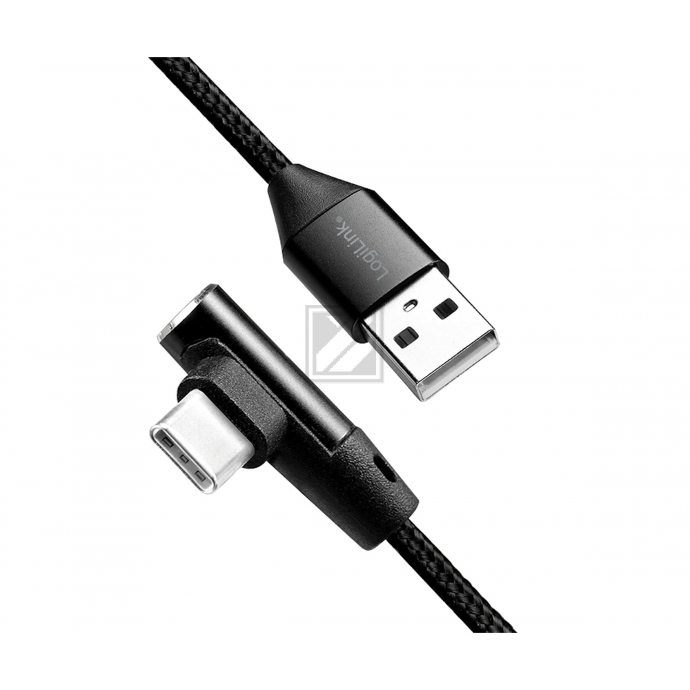 LogiLink USB Kabel, USB 2.0 zu USB-C gewinkelter Stecker 0,3 m, schwarz