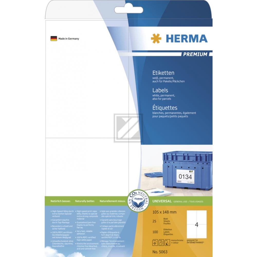 Herma Etiketten A4 weiß 105 x 148 mm Papier matt Inh.100 Premium