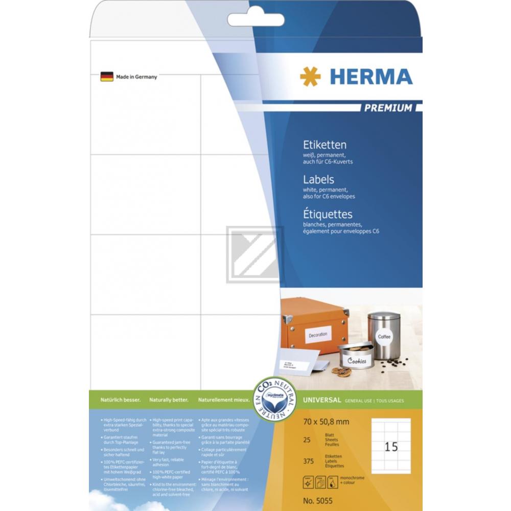 Herma Etiketten A4 weiß 70 x 50,8 mm Papier matt Inh.375 Premium