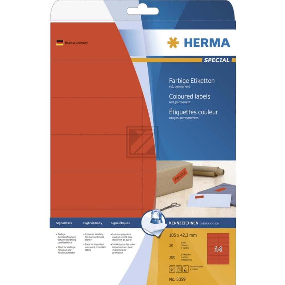 Herma Etiketten A4 rot 105 x 42,3 mm Papier matt Inh.280