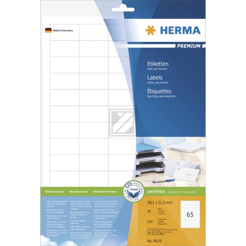 Herma Etiketten A4 weiß 38,1 x 21,2 mm Papier matt Inh.650 Premium