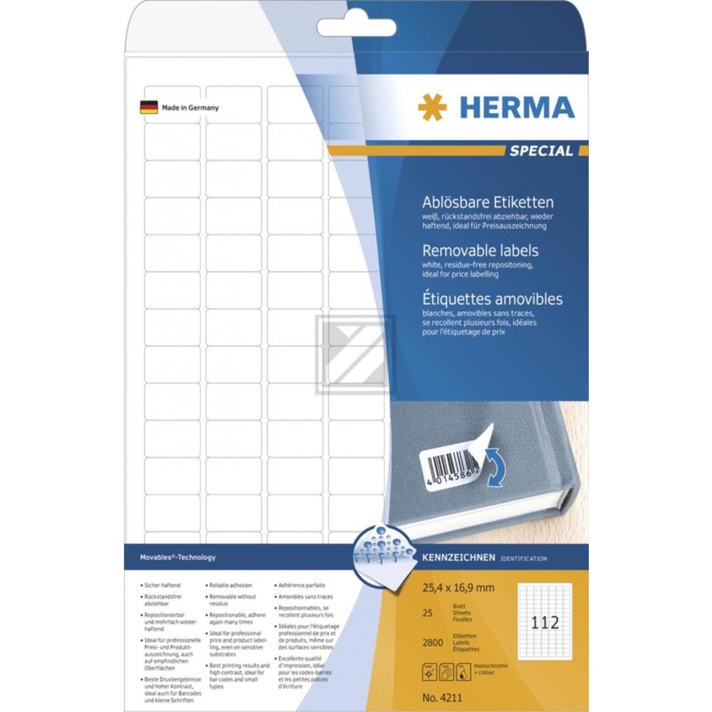 Herma Etiketten A4 weiß 25,4 x 16,9 mm Papier ablösbar Inh.2800