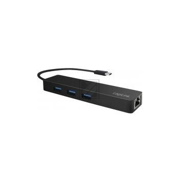 LogiLink USB-C 3.1 Hub, 3-Ports + Gigabit Adapter, schwarz