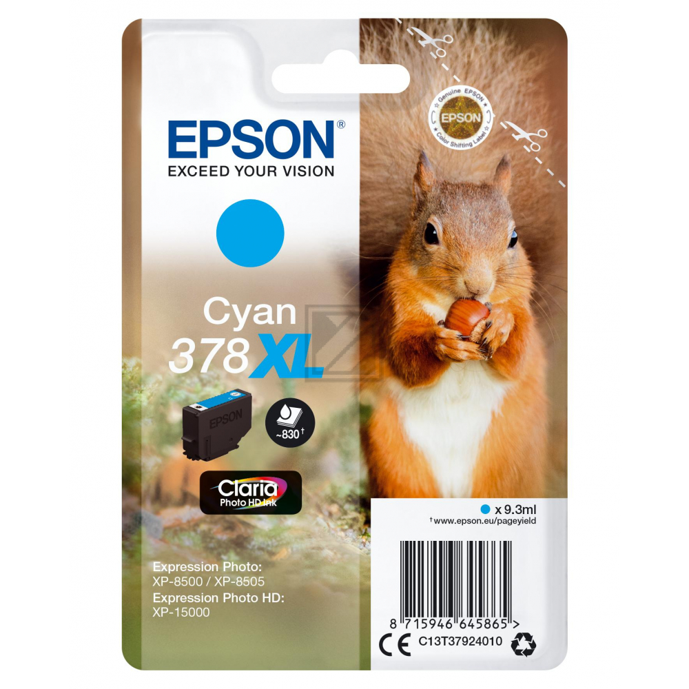 Epson Tintenpatrone cyan HC (C13T37924020, 378XL)
