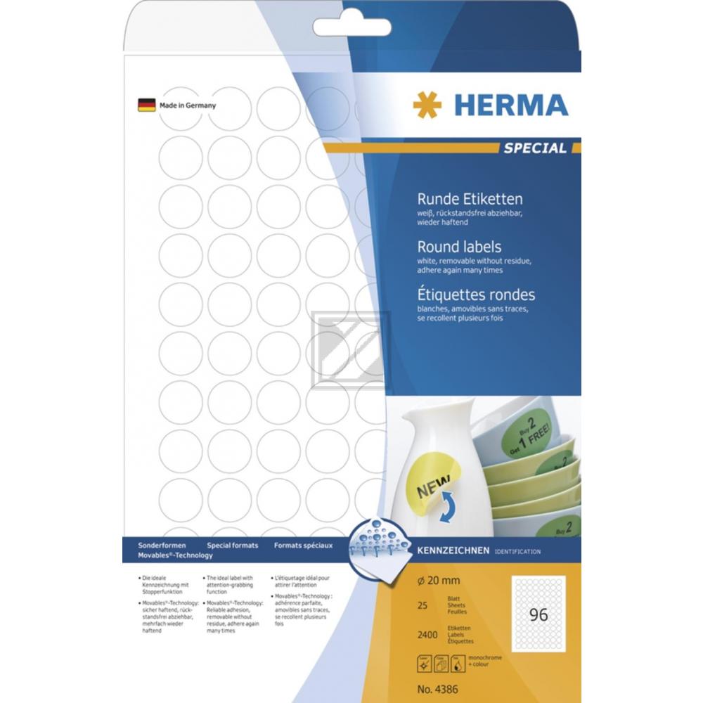 Herma Etiketten A4 weiß rund ø 20 mm Papier ablösbar Inh.2400