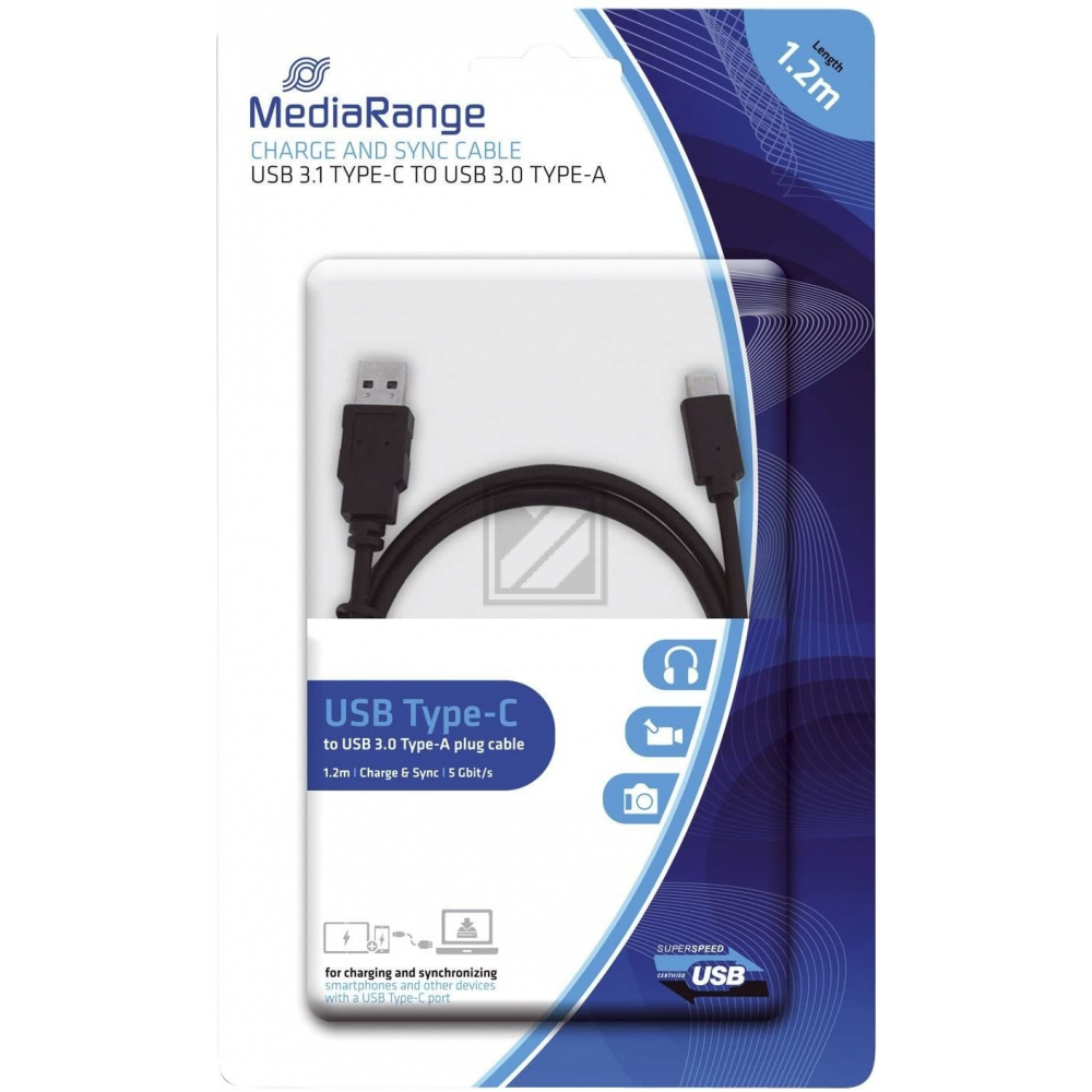 MEDIARANGE LADE- UND DATENKABEL 1,2m MRCS160 USB 3.1 schwarz
