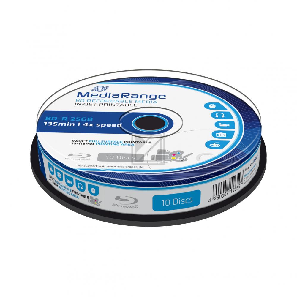 MEDIARANGE BD-R 25GB 4x (10) CB WEISS MR496 Cake Box tintenstrahlbedruckbar