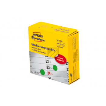 AVERY ZW. Markierungspunkte 10mm 3851 grün, Spender 800 Stück