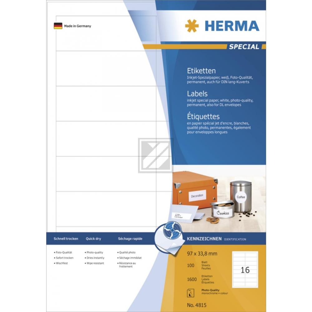 Herma InkJet Etiketten A4 97 x 33,8 mm weiß Papier matt Inh.1600