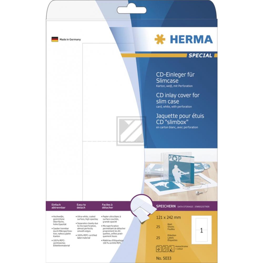 Herma CD-Einleger A4 weiß 121 x 242 mm Karton nicht klebend Inh.25 für Slimcase