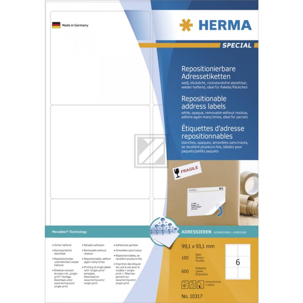 Herma Adressetiketten A4 weiß 99,1 x 93,1 mm Papier matt Inh.600 repositionierbar blickdicht
