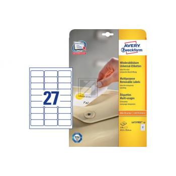 AVERY ZW. Etiketten 63,5x29,6mm L4737REV1 weiss 270 Stück